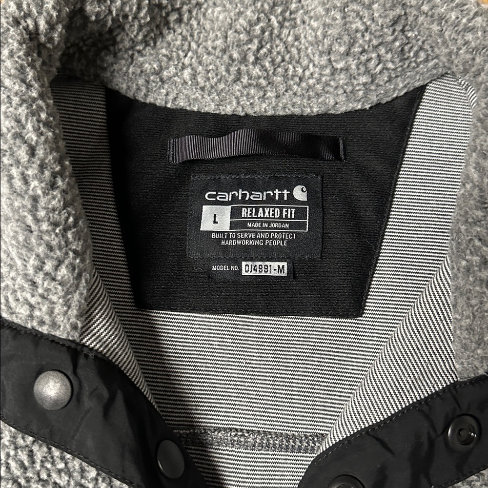 Carhartt greatshape relaxed fit grey fleece sherpa snap front jacket sweater - Picture 3 of 9